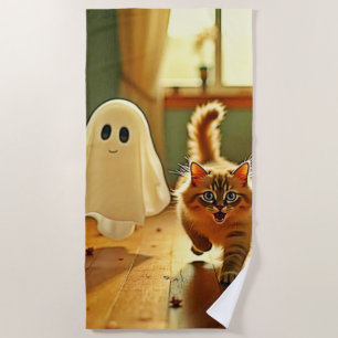 Funny Kitten Spooky Friend Beach Towel