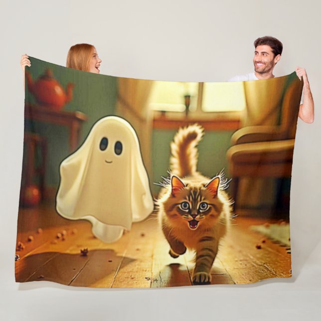 Funny Kitten Spooky Friend Design Fleece Blanket (In Situ)