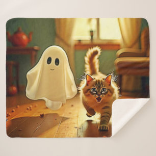 Funny Kitten Spooky Friend Design Sherpa Blanket