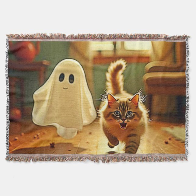 Funny Kitten Spooky Friend Design Throw Blanket (Front)