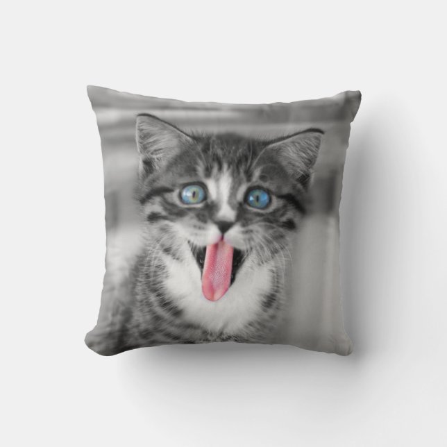 Funny Kitten Throw Pillow (Front)