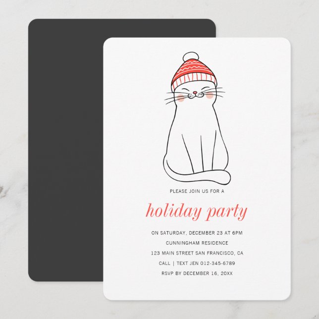 Funny Kitty Cat Party Holiday Party Invitation (Front/Back)