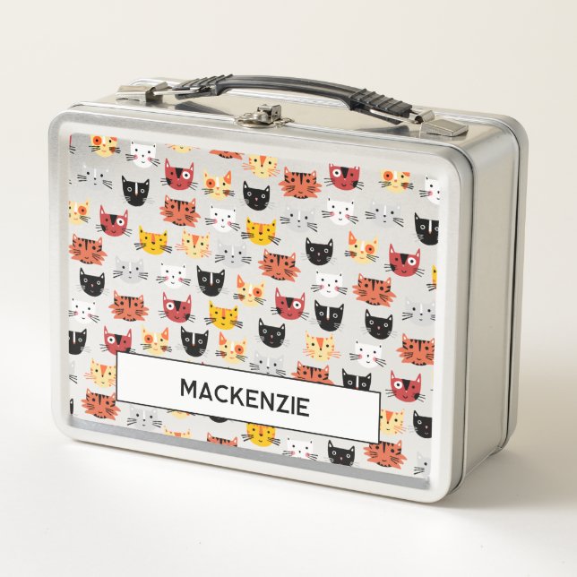 Funny Kitty Cat Personalized Name Metal Lunch Box (Front)
