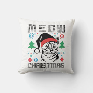 Funny Kitty Meow Santa Claus Christmas Cat Throw Pillow