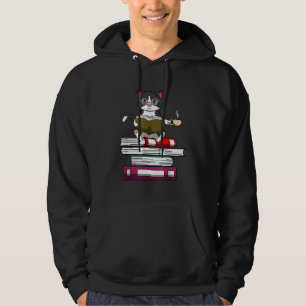Funny Kitty Reading Books Cat and Coffee Hoodie