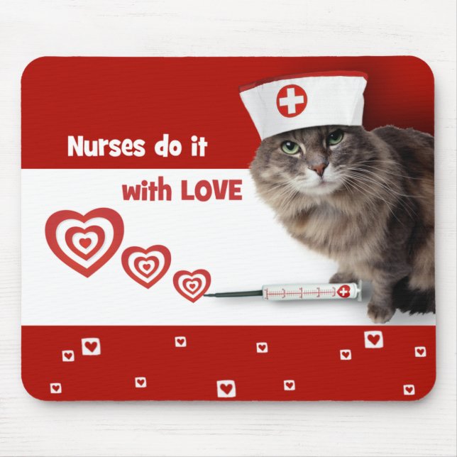 Funny Kitty Wearing Nurse Cap Gift Mouse Pad (Front)