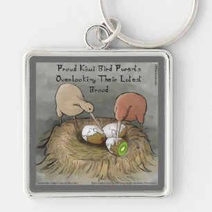 Funny Kiwi Birds Tending Their Fruit Keychain