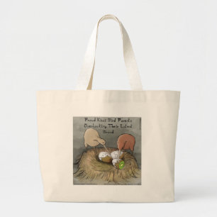 Funny Kiwi Birds Tending Their Fruit Large Tote Bag