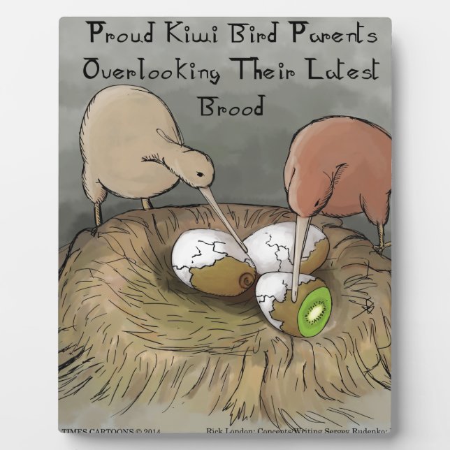 Funny Kiwi Birds Tending Their Fruit Plaque (Front)