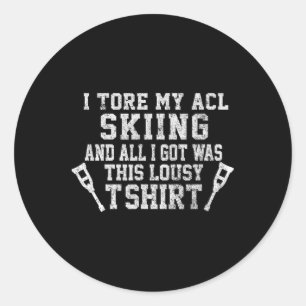 Funny Knee Surgery Torn Acl Skiing Distressed Look Classic Round Sticker