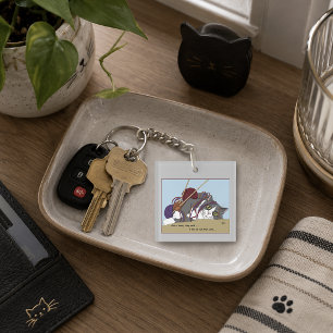 Funny Knitting Cat Tangled Yarn Hobby Humour Keychain