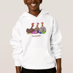 Funny knitting chickens cartoon illustration