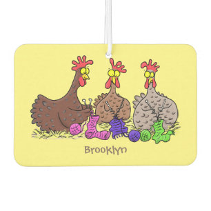 Funny knitting chickens cartoon illustration  air freshener