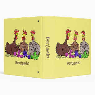 Funny knitting chickens cartoon illustration binder