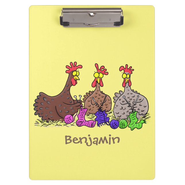 Funny knitting chickens cartoon illustration clipboard (Front)