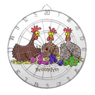 Funny knitting chickens cartoon illustration dartboard