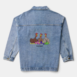 Funny knitting chickens cartoon illustration denim jacket