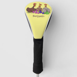 Funny knitting chickens cartoon illustration golf head cover