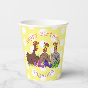 Funny knitting chickens cartoon illustration paper cups