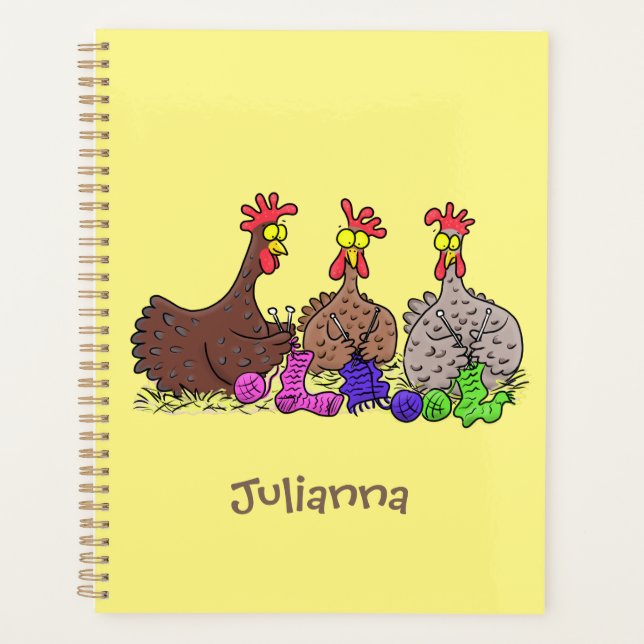 Funny knitting chickens cartoon illustration planner (Front)