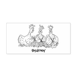 Funny knitting chickens cartoon illustration rubber stamp