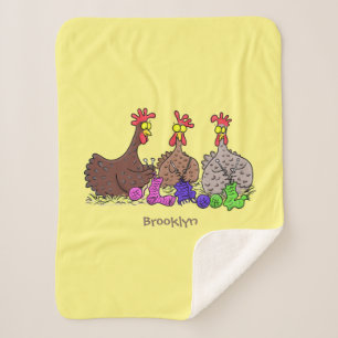Funny knitting chickens cartoon illustration sherpa blanket