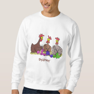 Funny knitting chickens cartoon illustration sweatshirt