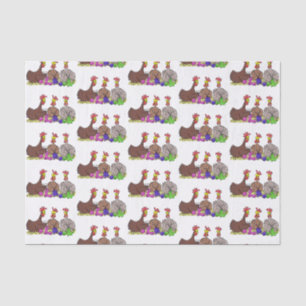 Funny knitting chickens cartoon illustration tissue paper