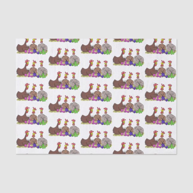 Funny knitting chickens cartoon illustration tissue paper (Front)