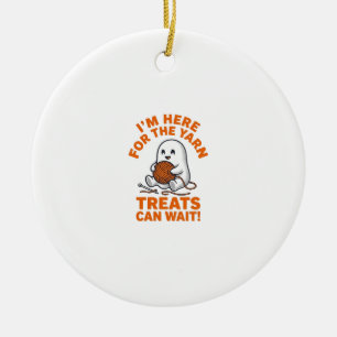 Funny Knitting Ghost Vintage Engraving Design_1 Ceramic Ornament