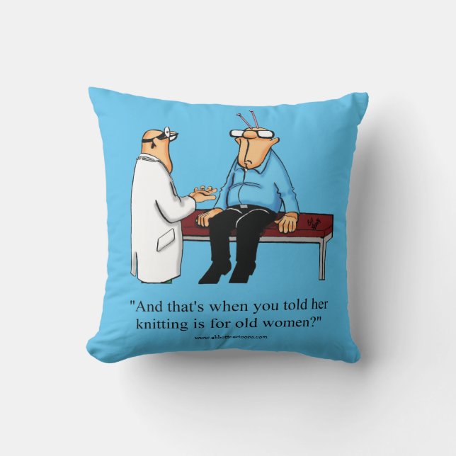 Funny Knitting Humour Throw Pillow (Front)