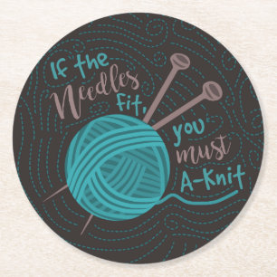 Funny Knitting Humourous Needles Yarn Knitter Round Paper Coaster