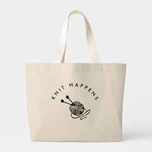 Funny Knitting I Knit Happens Large Tote Bag