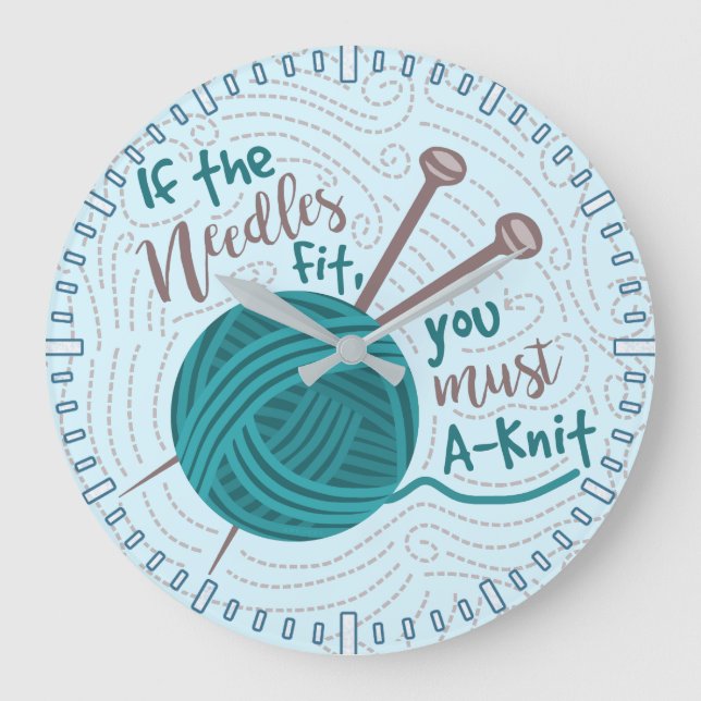 Funny Knitting Knitter Cute Yarn Needles Large Clock (Front)