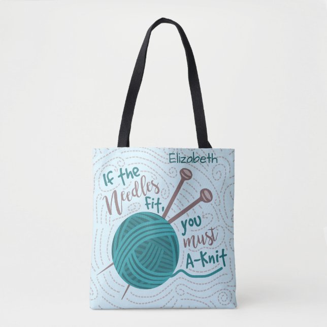 Funny Knitting Knitter Needles Yarn | Add Name Tote Bag (Front)