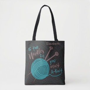 Funny Knitting Needles Yarn   Add Knitters Name Tote Bag