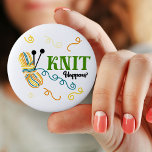 Funny Knitting Saying Knit Happens w. ball of yarn 2 Inch Round Button<br><div class="desc">This quirky little design carries the timeless phrase "Knit Happens". The phrase is written in green and black mixed typography. The design features a ball of variegated yarn in teal blue, vanilla, mustard and spice together with knitting needles and some wiggly yarn tails. Please browse our store for matching and...</div>