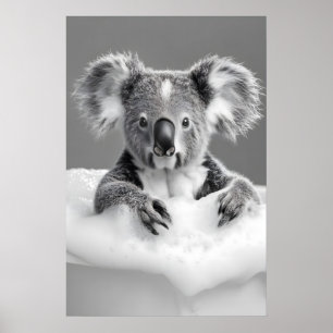 Funny Koala Bubble Bath Print, Vintage Bathroom Poster