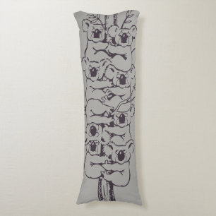 Funny Koalas Climbing Tree Illustration Grey Body Pillow