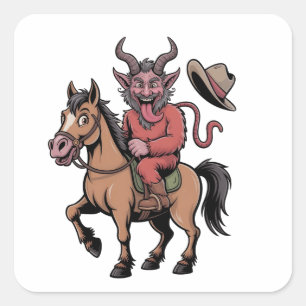 Funny Krampus Christmas Evil Santa Cowboy Western Square Sticker