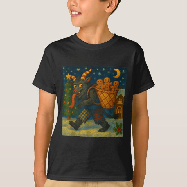 Funny Krampus Gingerbread Night Festive Creepy Hol T-Shirt (Front)