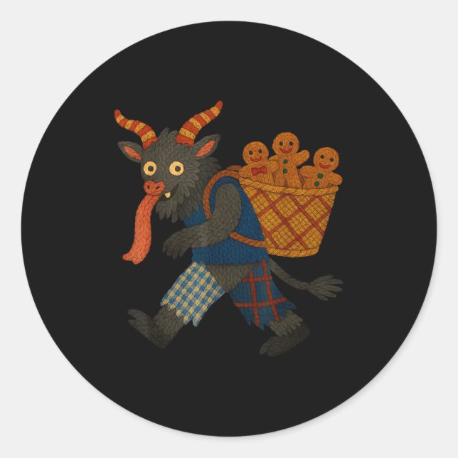 Funny Krampus Gingerbread Yarn Art Creepy Holiday  Classic Round Sticker (Front)