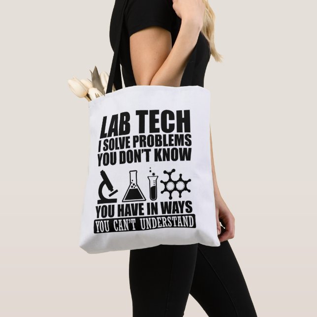 Funny lab tech quotes laboratory technician humour tote bag (Close Up)
