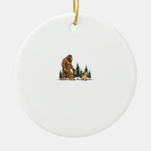 Funny Labradoodle Bigfoot Dog Walking Dog Mom Dad  Ceramic Ornament