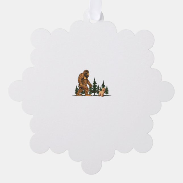 Funny Labradoodle Bigfoot Dog Walking Dog Mom Dad  Ornament Card (Front)
