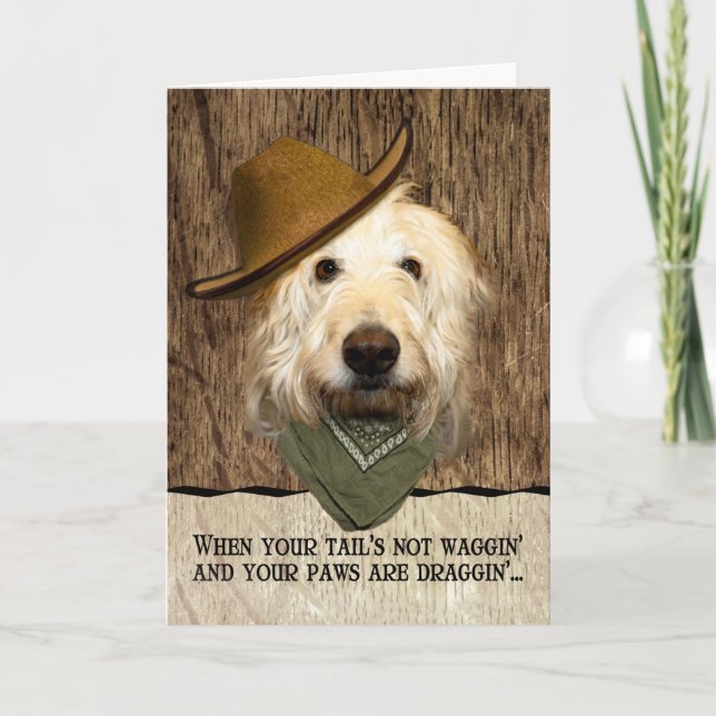 Funny Labradoodle In Cowboy Hat Bandana Get Well Card (Front)