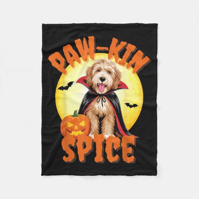 Funny Labradoodle Pumpkin Halloween Dog Lover Fleece Blanket (Front)