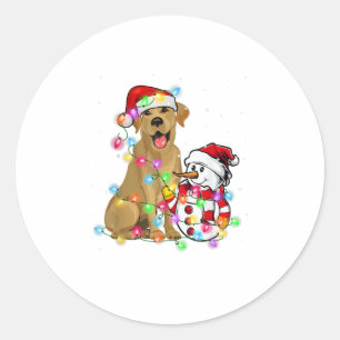 Funny Labrador Dog Christmas Tee Snowman Xmas Ligh Classic Round Sticker