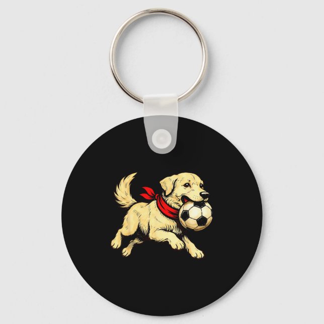 Funny Labrador Retriever Dog Playing Soccer Game D Keychain (Front)