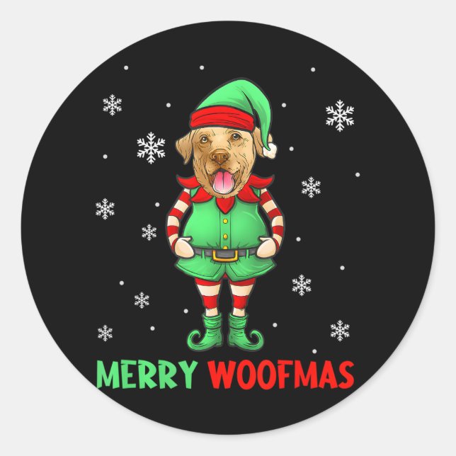 Funny Labrador Retriever Elf Merry Woof Mas Classic Round Sticker (Front)